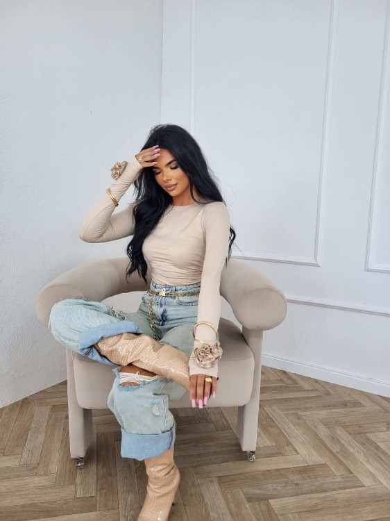 bluzka z różą Gold Lady z otworem na kciuk