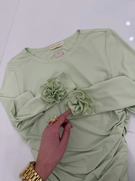 bluzka z różą Gold Lady z otworem na kciuk mięta matcha