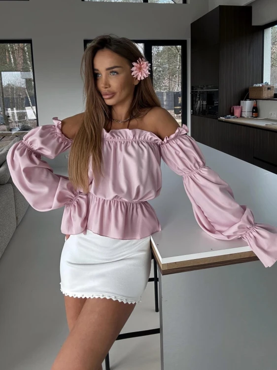 Bluzka damska hiszpanka marbella Agatha pudrowy róż bok