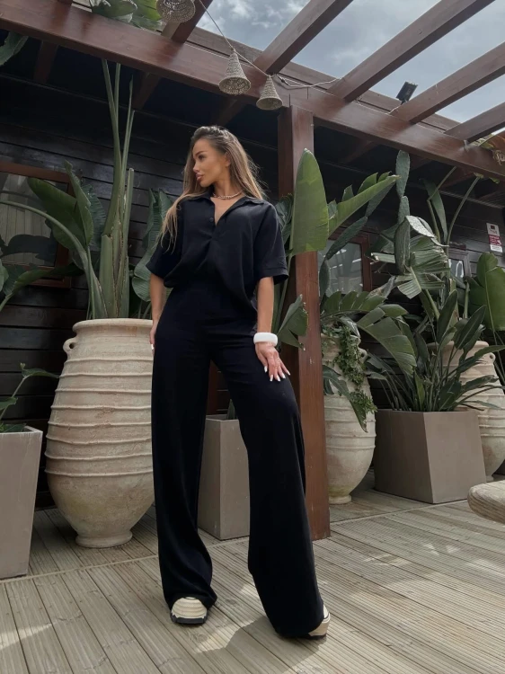 Komplet lniany damski Pure Linen – czarny Agatha