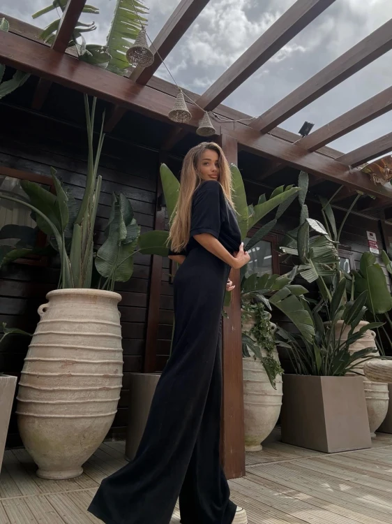 Komplet lniany damski Pure Linen – czarny Agatha