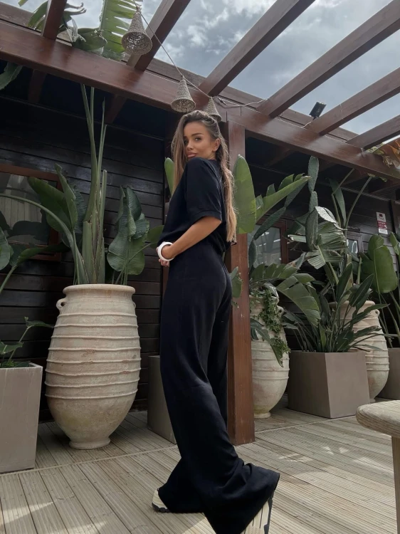 Komplet lniany damski Pure Linen – czarny Agatha tył