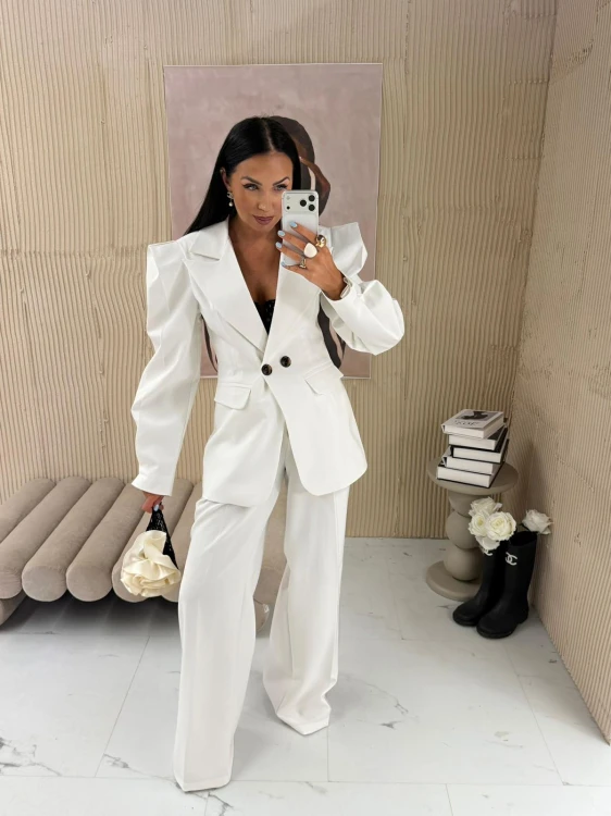 spodnie garniturowe damskie białe wysoki stan