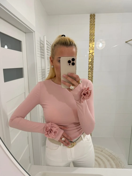 bluzka z różą na mankiecie, gold lady